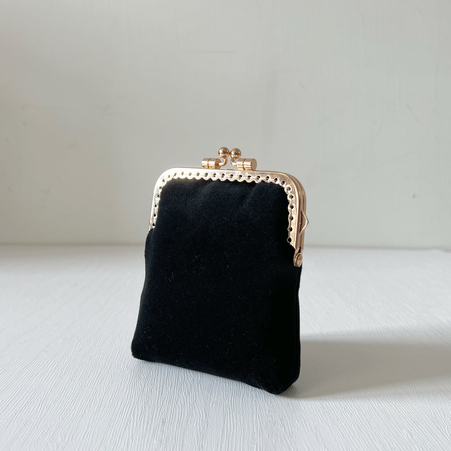 Black Flannel Velvet - Handsewn Kiss Lock Card Purse
