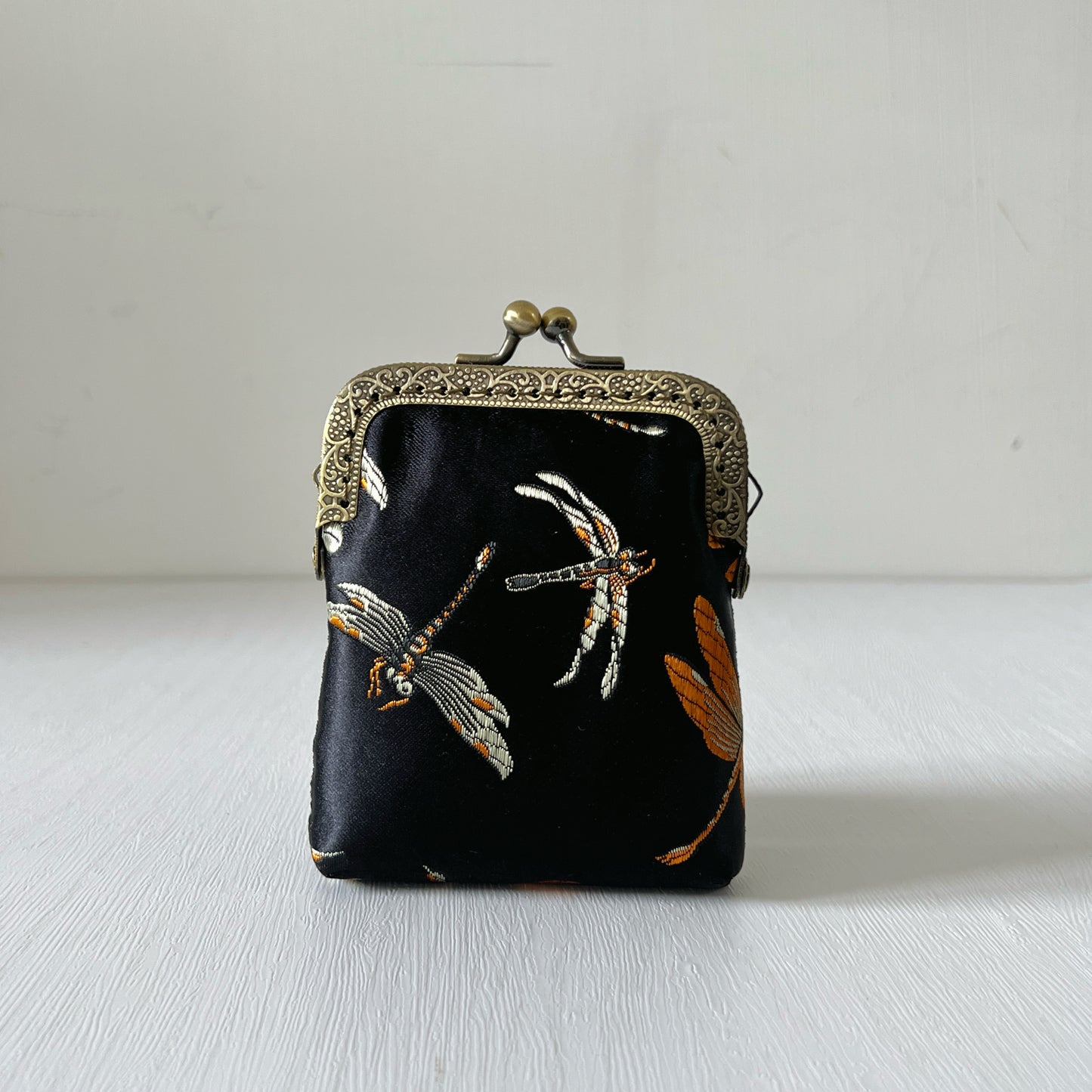 Black Dragonfly - Handmade Kiss Lock Card Purse